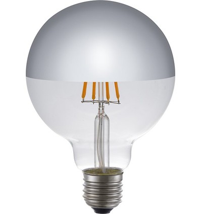 E27 4W dæmpbar LED globepære - G95, topforsølvet, filament, 2500K, sølv spejl