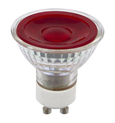 GU10 5W LED pære - Rød, 38°, glas, MR16, 230V