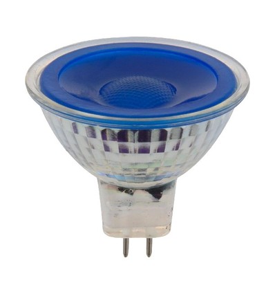 GU5.3 5W LED pære, 12V - MR16, Blå, 38 grader, glas