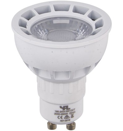 GU10 5,5W DimToWarm LED pære - 2000-2800K, 40°, dæmpbar, hvid/nikkel front
