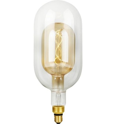 E27 4,9W dæmpbar LED pære - Filament Flex Double Tube, 38,5cm, 470lm, 2200K, Guld glas
