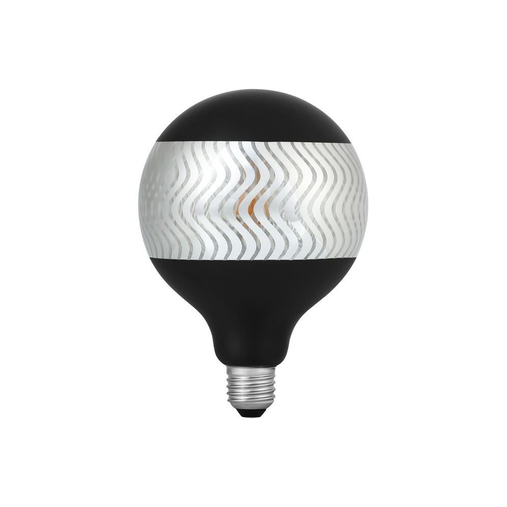 E27 4W dæmpbar LED globepære – G125, Laser Ripple, Black Silver, 2500K – Dæmpbar : Dæmpbar, Kulør : Ekstra varm