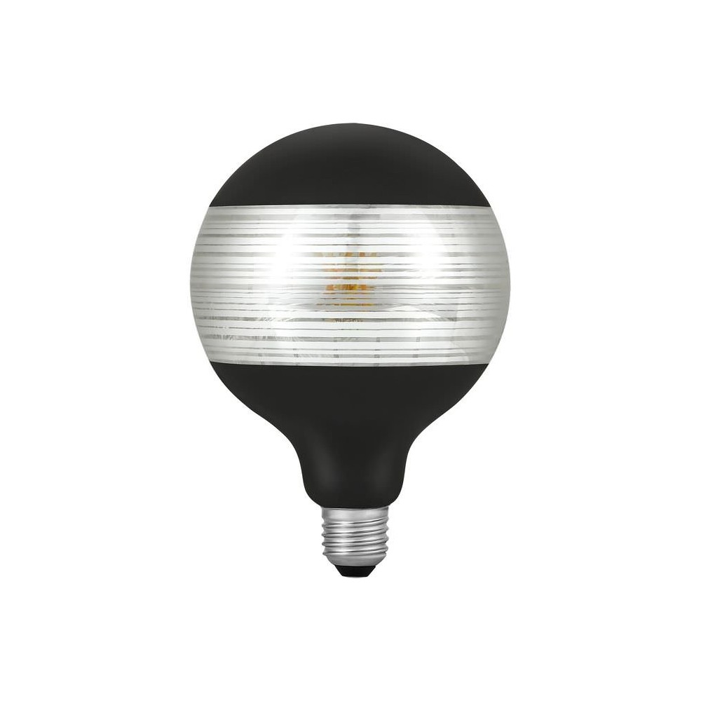 E27 4W dæmpbar LED globepære – G125, Laser Line, sort/sølv, 2500K, 120lm – Dæmpbar : Dæmpbar, Kulør : Ekstra varm
