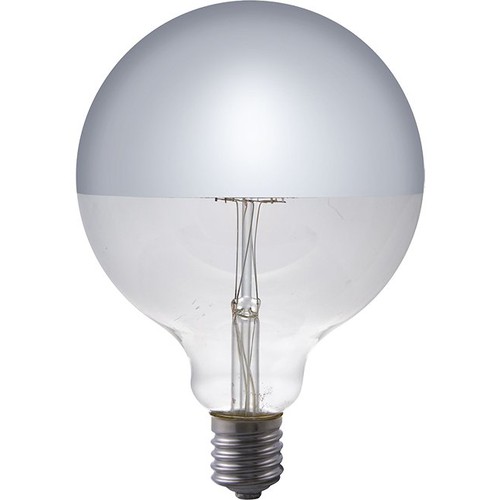 E27 6,5W dæmpbar LED kronepære - G125, topforsølvet, filament, 2500K, sølv finish