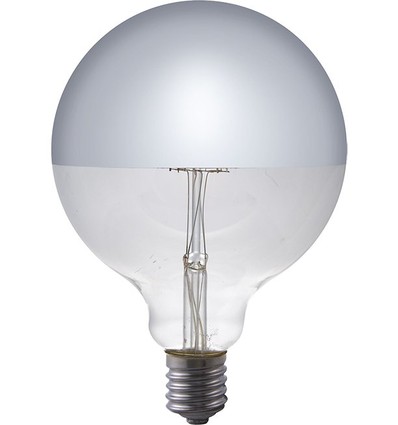 E27 6,5W dæmpbar LED kronepære - G125, topforsølvet, filament, 2500K, sølv finish
