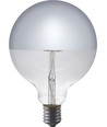 E27 6,5W dæmpbar LED kronepære - G125, topforsølvet, filament, 2500K, sølv finish