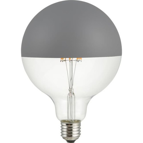E27 6,5W dæmpbar LED kronepære - G125, Globe Top Mirror, grå, 2500K, filament
