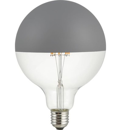 E27 6,5W dæmpbar LED kronepære - G125, Globe Top Mirror, grå, 2500K, filament