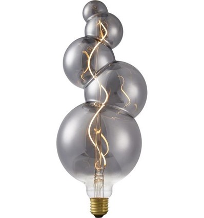 E27 4W XXL Flex Bubble-5 LED pære - 100lm, 2200K, dæmpbar, røgfarvet glas, filament