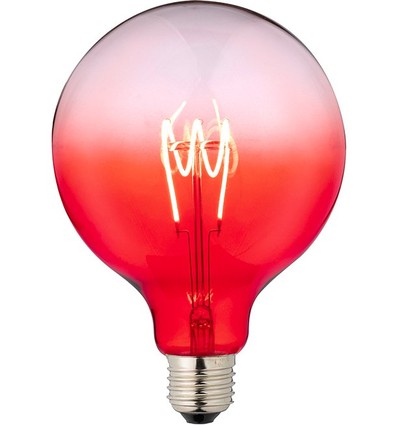 E27 4W dæmpbar LED pære - G125, rød, Flex Filament, 140lm