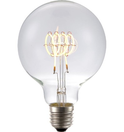 E27 4,5W dæmpbar LED pære - G95, Filament Flex, 2200K, 190lm, klar glas
