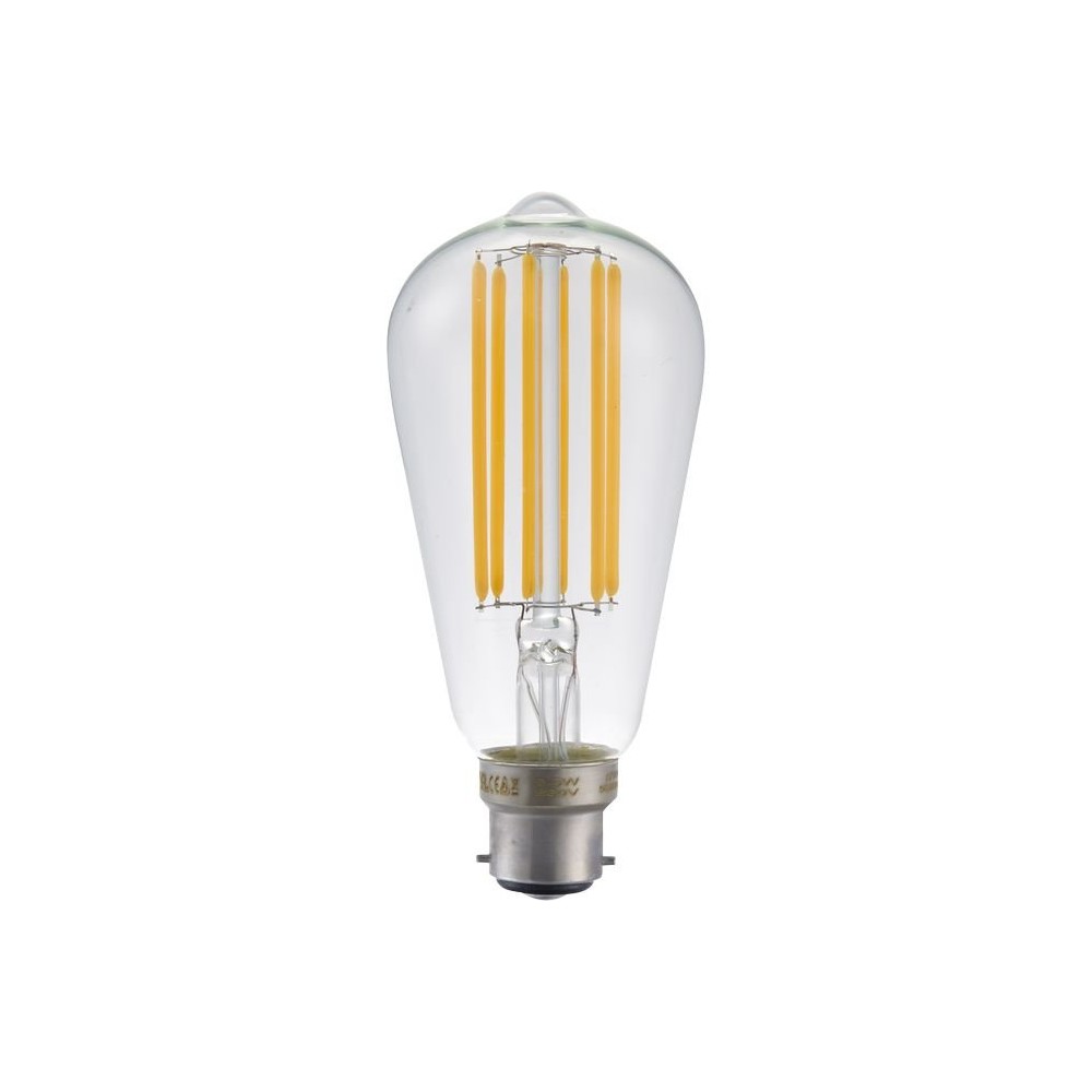 B22d 6,5W dæmpbar LED pære – ST58 Rustika, filament, klart glas, 2700K – Dæmpbar : Dæmpbar, Kulør : Varm