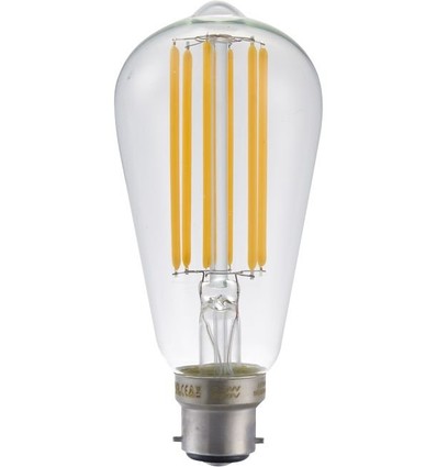 B22d 6,5W dæmpbar LED pære - ST58 Rustika, filament, klart glas, 2700K