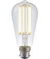 B22d 6,5W dæmpbar LED pære - ST58 Rustika, filament, klart glas, 2700K