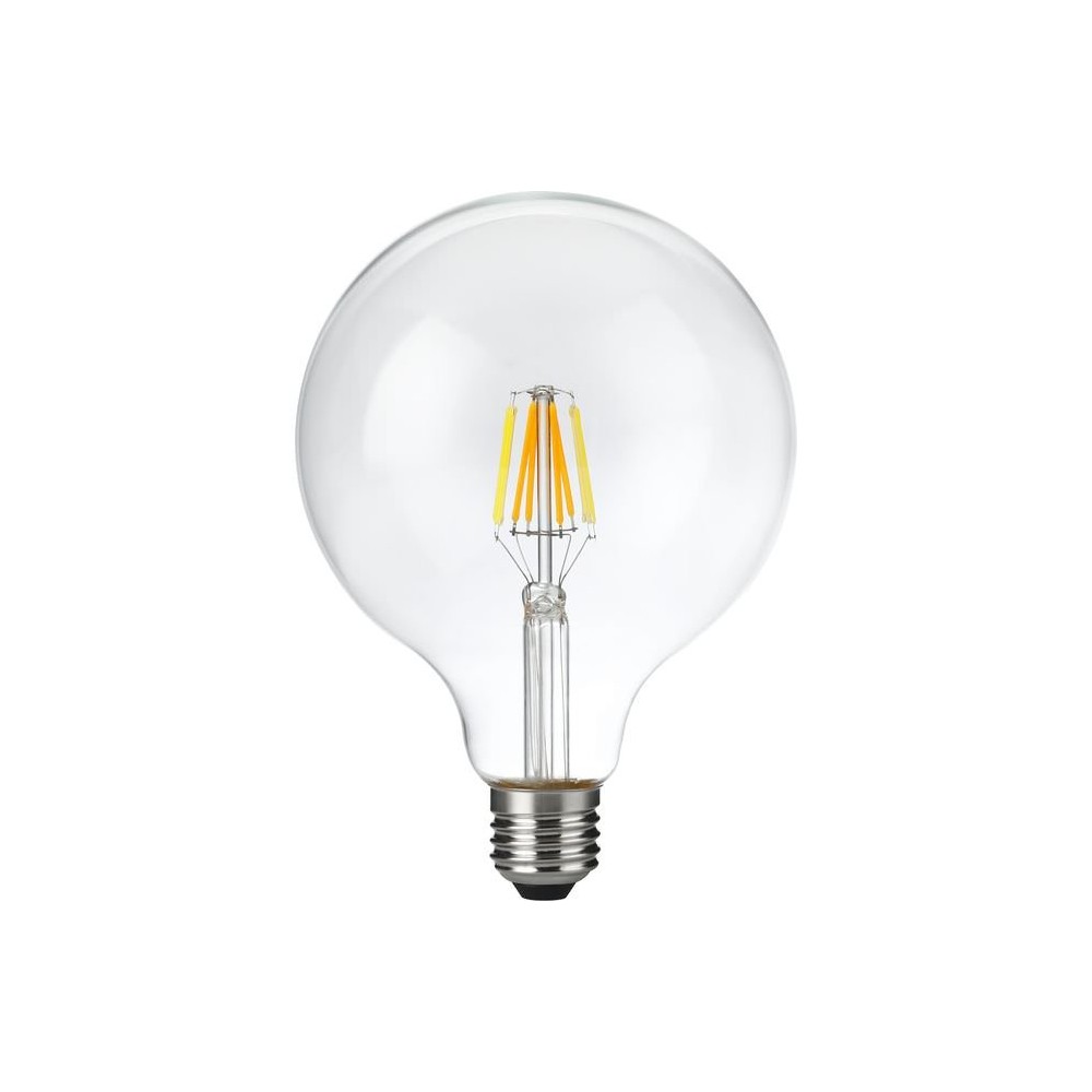 E27 6W dæmpbar LED filament pære – G125, DimToWarm, 2000K-4500K, 660lm, klart glas – Dæmpbar : Dæmpbar, Kulør : Dæmp til varm