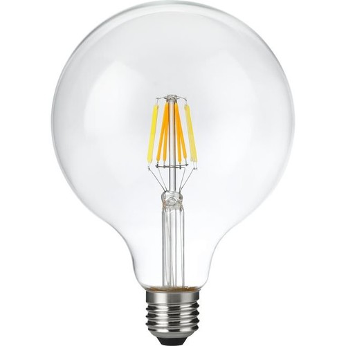 E27 6W dæmpbar LED filament pære - G125, DimToWarm, 2000K-4500K, 660lm, klart glas