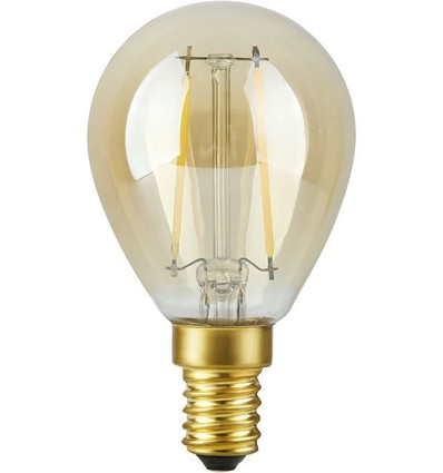 E14 2,9W dæmpbar LED kronepære - G45, filament, 2200K, guld glas, 250lm