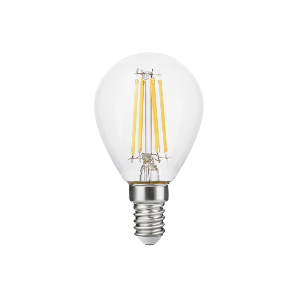 E14 4,7W dæmpbar LED kronepære – G45, filament, 470lm, 2500K, klart glas – Dæmpbar : Dæmpbar, Kulør : Ekstra varm