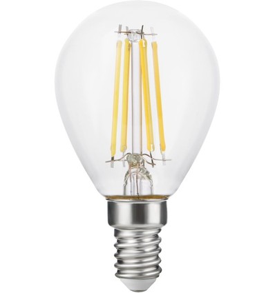 E14 4,7W dæmpbar LED kronepære - G45, filament, 470lm, 2500K, klart glas