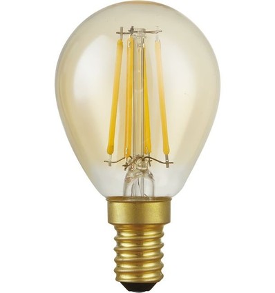 E14 4,7W dæmpbar LED kronepære - G45, filament, 2200K, guld glas, 470lm