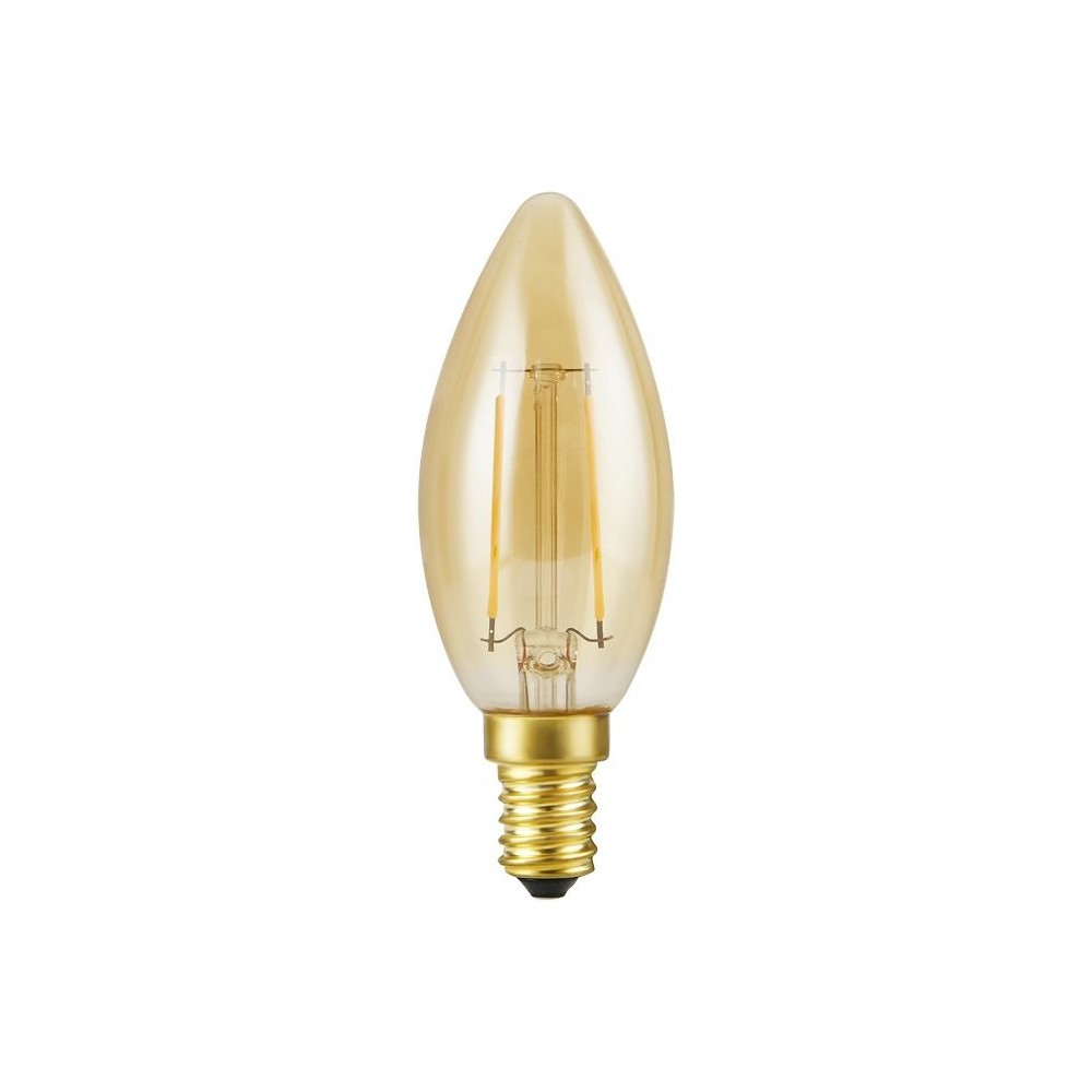 E14 2,9W dæmpbar LED kronepære – Filament, 250lm, 2200K, guld glas, C35 candle – Dæmpbar : Dæmpbar, Kulør : Ekstra varm