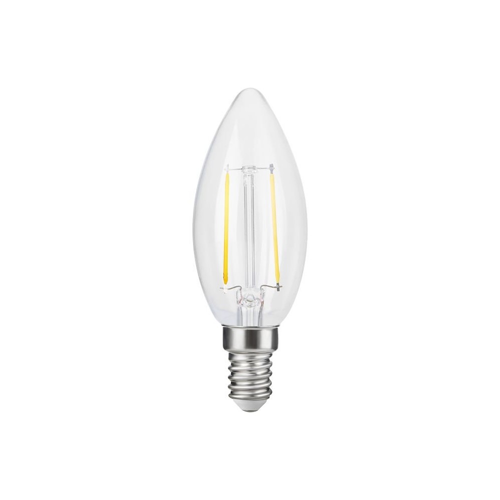 E14 2,5W dæmpbar LED kertepære – C35, filament, klar glas, 2700K – Dæmpbar : Dæmpbar, Kulør : Varm