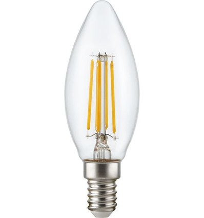 E14 4,7W dæmpbar LED kronepære - C35, filament, klar, 2700K