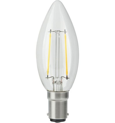BA15d 2,5W LED kronepære dæmpbar - C35, filament, 250lm, 2500K, klart glas