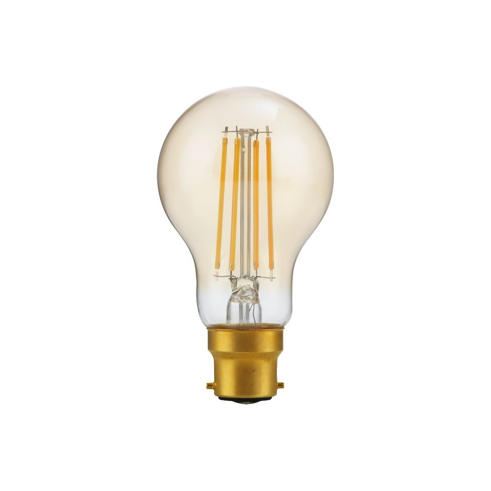 BA22d 4,7W dæmpbar LED pære – A60, filament, 2200K, guld glas, 470lm – Dæmpbar : Dæmpbar, Kulør : Ekstra varm