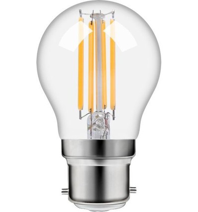 B22d 4,7W dæmpbar LED kronepære - G45, filament, 470lm, 2500K, klart glas