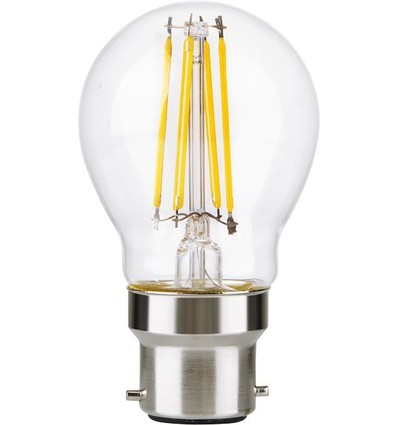 B22d 4,7W dæmpbar LED kronepære - G45, filament, klart glas, 2700K