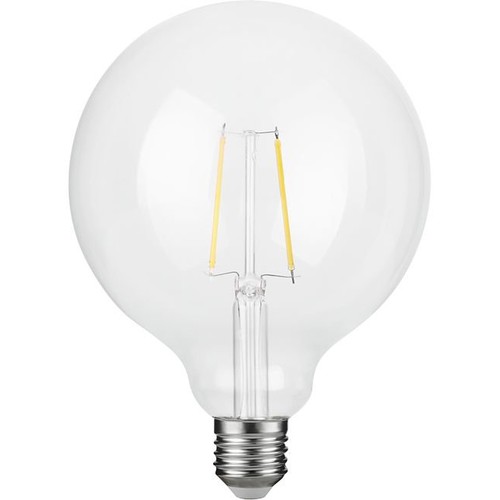 E27 2,5W dæmpbar LED filament pære - G125 Globe, 250lm, 2500K, klart glas