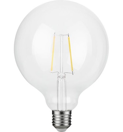 E27 2,5W dæmpbar LED filament pære - G125 Globe, 250lm, 2500K, klart glas