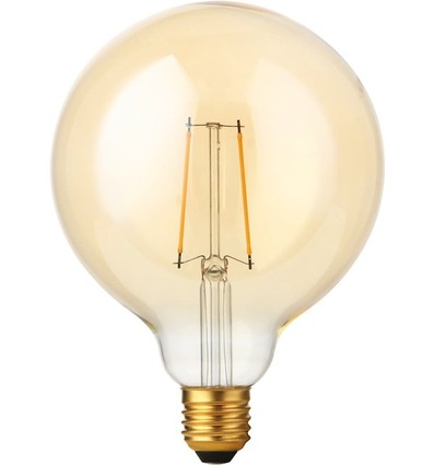 E27 2,9W dæmpbar LED filament pære - G125, 250lm, 2200K, Gold finish