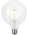 E27 4,7W dæmpbar LED filament pære - G125, 470lm, 2500K, klart glas
