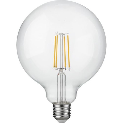 E27 7W dæmpbar LED filament pære - G125, 806lm, 2500K, klart glas
