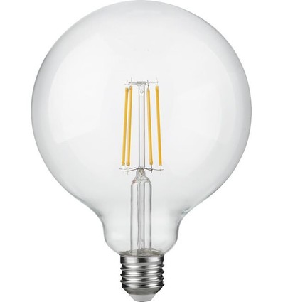 E27 7W dæmpbar LED filament pære - G125, 806lm, 2500K, klart glas