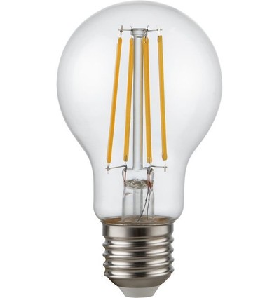 E27 6,5W dæmpbar LED filamentpære - A60, 810lm, klart glas, 2700K