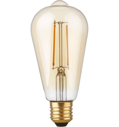 E27 2,9W dæmpbar LED Rustika pære - ST64, filament, 2200K, guld glas, 250lm
