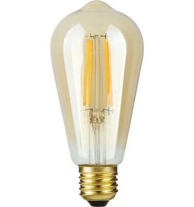 E27 4,7W dæmpbar LED Rustika pære - ST64, filament, gyldent glas, 2200K, 470lm