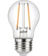 E27 2,5W dæmpbar LED kronepære - G45, filament, klart glas, 2700K