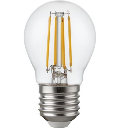 E27 4,7W dæmpbar LED kronepære - G45, filament, klar glas, 2500K