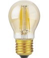 E27 4,7W dæmpbar LED kronepære - G45, filament, gyldent glas, 2200K, 470lm