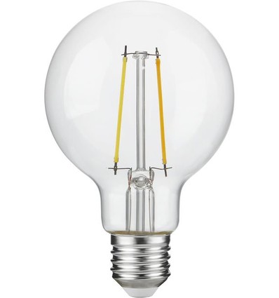 E27 2,5W dæmpbar LED filament pære - G80, 250lm, 2500K, klart glas