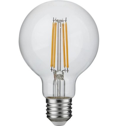 E27 4,7W dæmpbar LED globepære - G80, filament, 2500K, 470lm, klar glas
