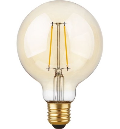 E27 2,9W dæmpbar LED globe pære - G95, filament, 2200K, guld glas