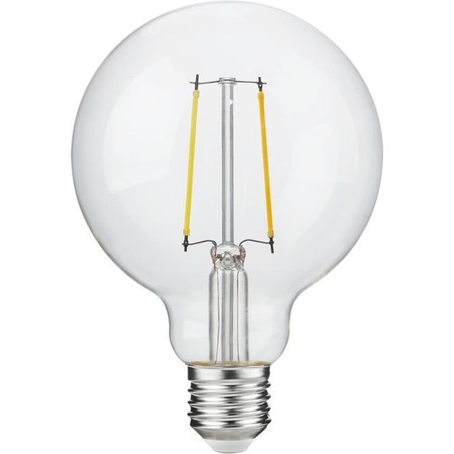 E27 2,5W dæmpbar LED globe pære - G95, filament, 250lm, 2500K, klart glas