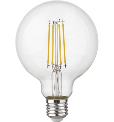 E27 4,7W dæmpbar LED globepære - G95, filament, 2500K, 470lm, klar glas