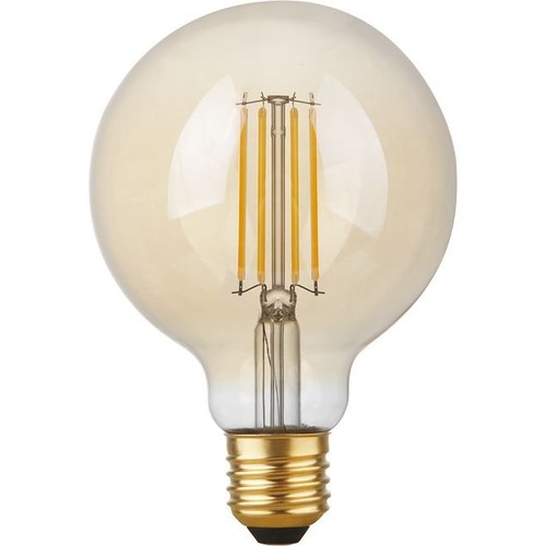 E27 4,7W dæmpbar LED globepære - G95, filament, 2200K, guld glas