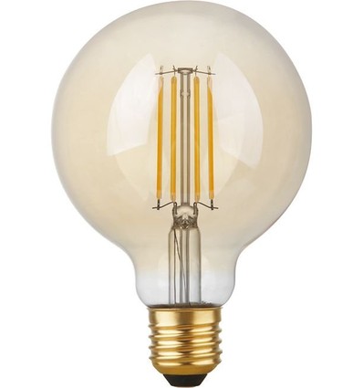 E27 4,7W dæmpbar LED globepære - G95, filament, 2200K, guld glas